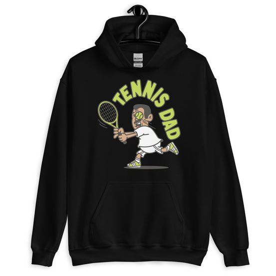 Tennis Black Hair Tan Skin Tone No-Glasses Short Moustache Dad Hoodie