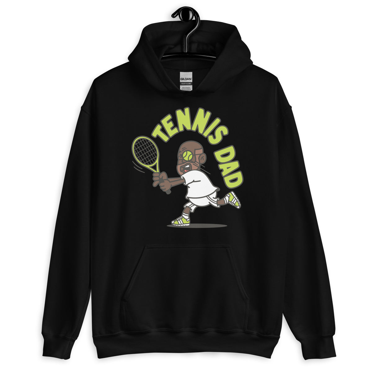 Tennis Brown Hair Dark Skin Tone Glasses Bald Beard Dad Hoodie