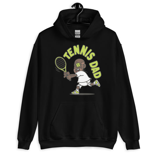 Tennis Brown Hair Dark Skin Tone Glasses Bald Beard Dad Hoodie
