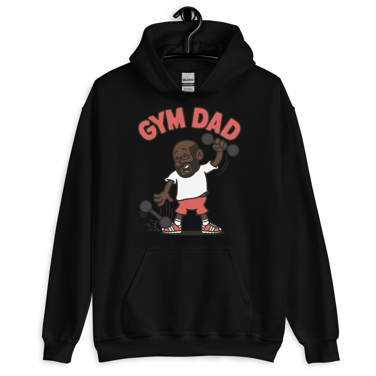 Gym Black Hair Dark Skin Tone Glasses Bald Beard Dad Hoodie