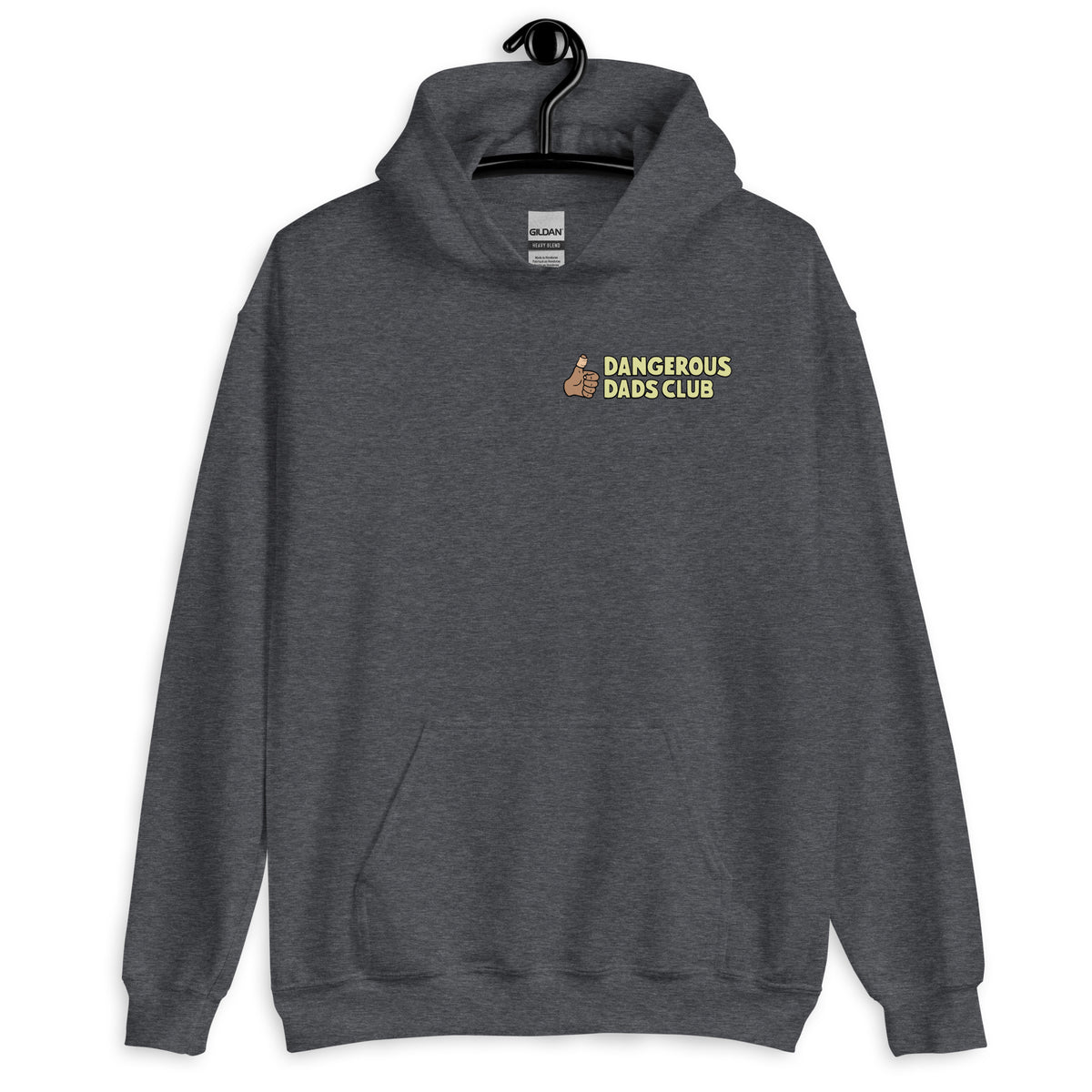 Dangerous Dads Club Hoodie - yellow logo with tan thumb