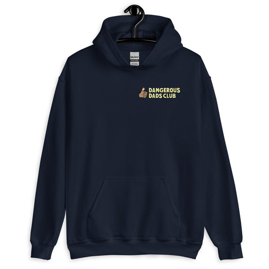 Dangerous Dads Club Hoodie - yellow logo with tan thumb