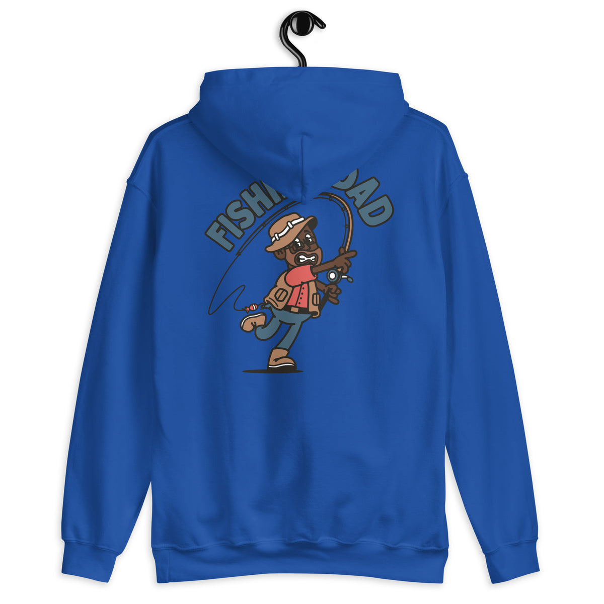 Fishing Brown Hair Dark Skin Tone Glasses Beard Dad Hoodie