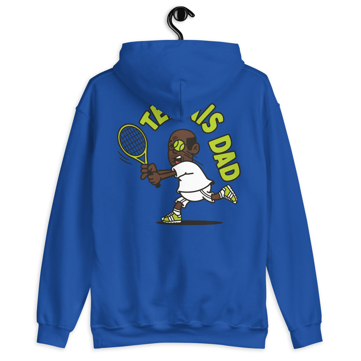 Tennis Black Hair Dark Skin Tone Glasses Bald Stubble Dad Hoodie