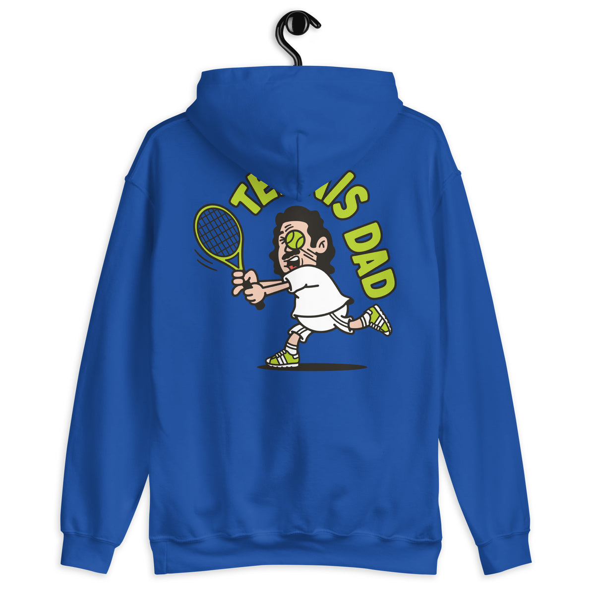 Tennis Black Hair Light Skin Tone No-Glasses Long Moustache Dad Hoodie