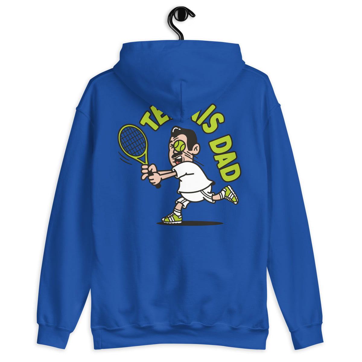 Tennis Black Hair Light Skin Tone No-Glasses Medium Moustache Dad Hoodie