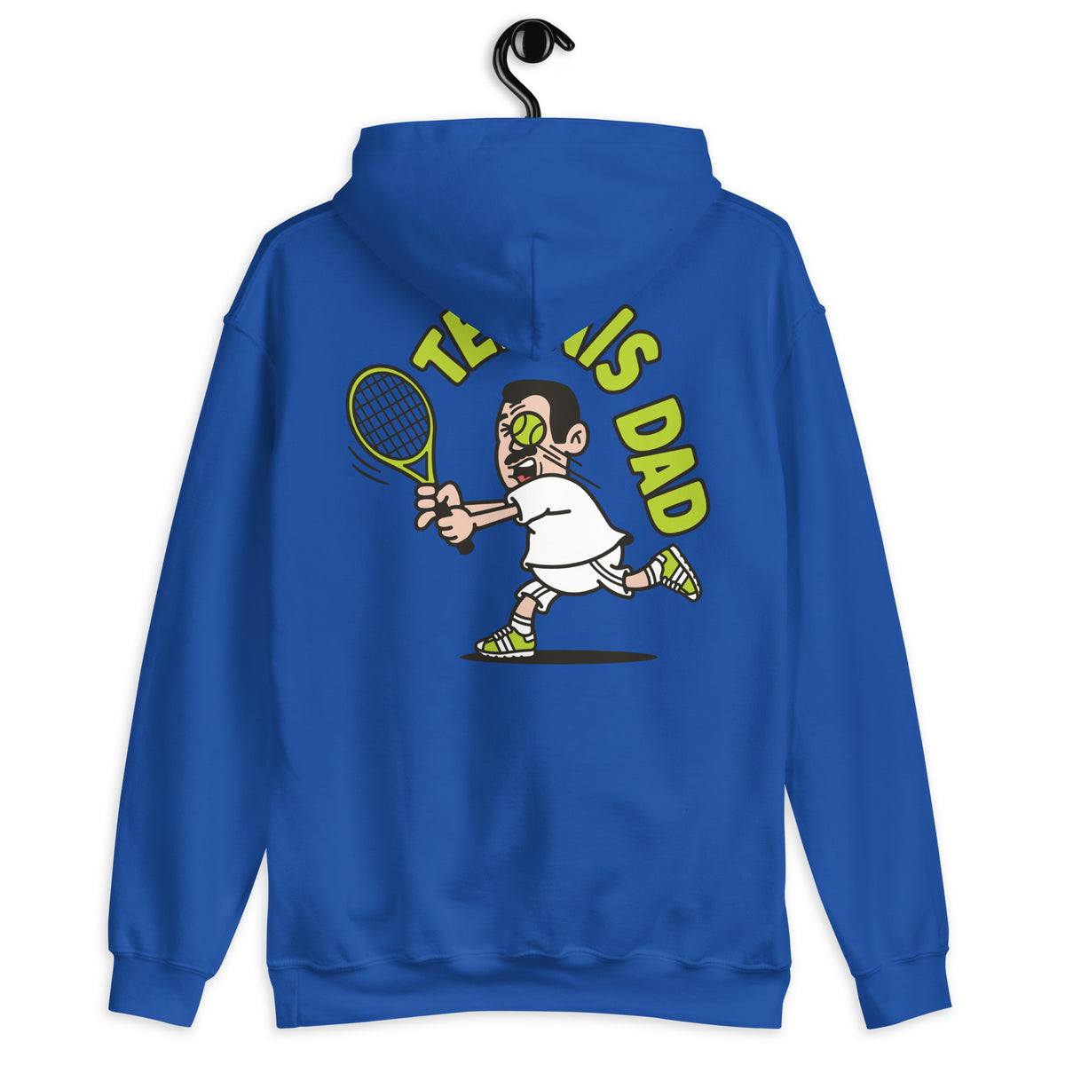 Tennis Black Hair Light Skin Tone No-Glasses Short Moustache Dad Hoodie