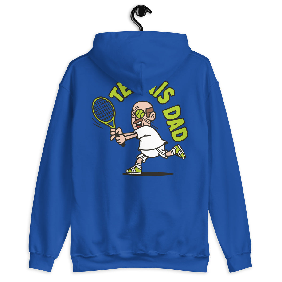 Tennis Brown Hair Light Skin Tone Glasses Bald Moustache Dad Hoodie