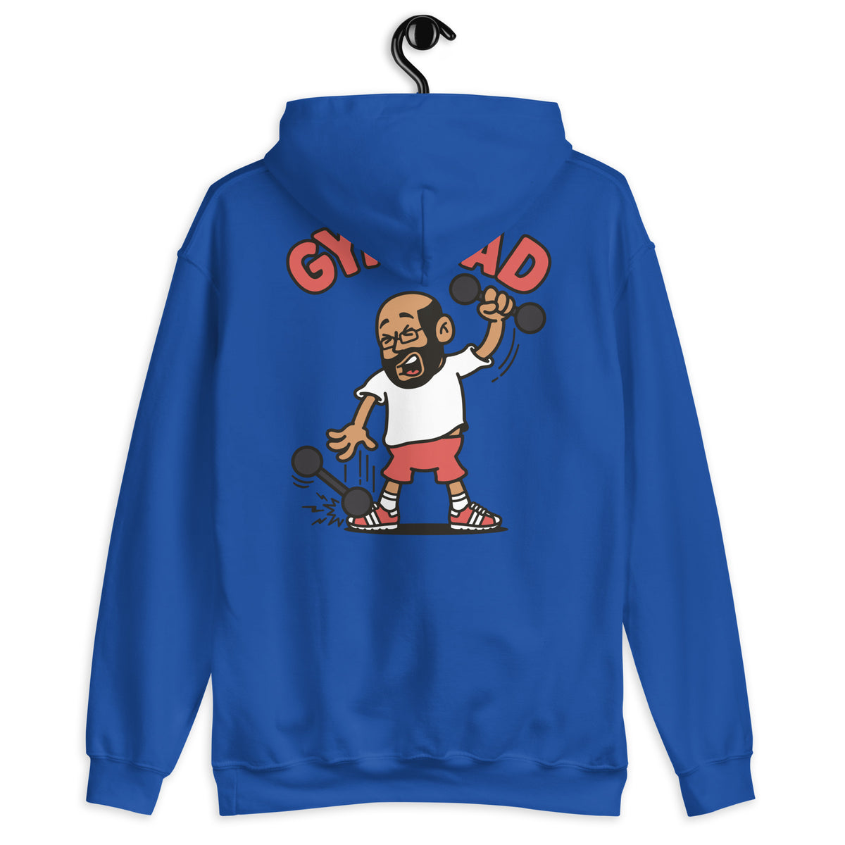 Gym Black Hair Tan Skin Tone Glasses Bald Beard Dad Hoodie