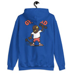 Gym Blond Hair Dark Skin Tone Glasses Bald Moustache Dad Hoodie