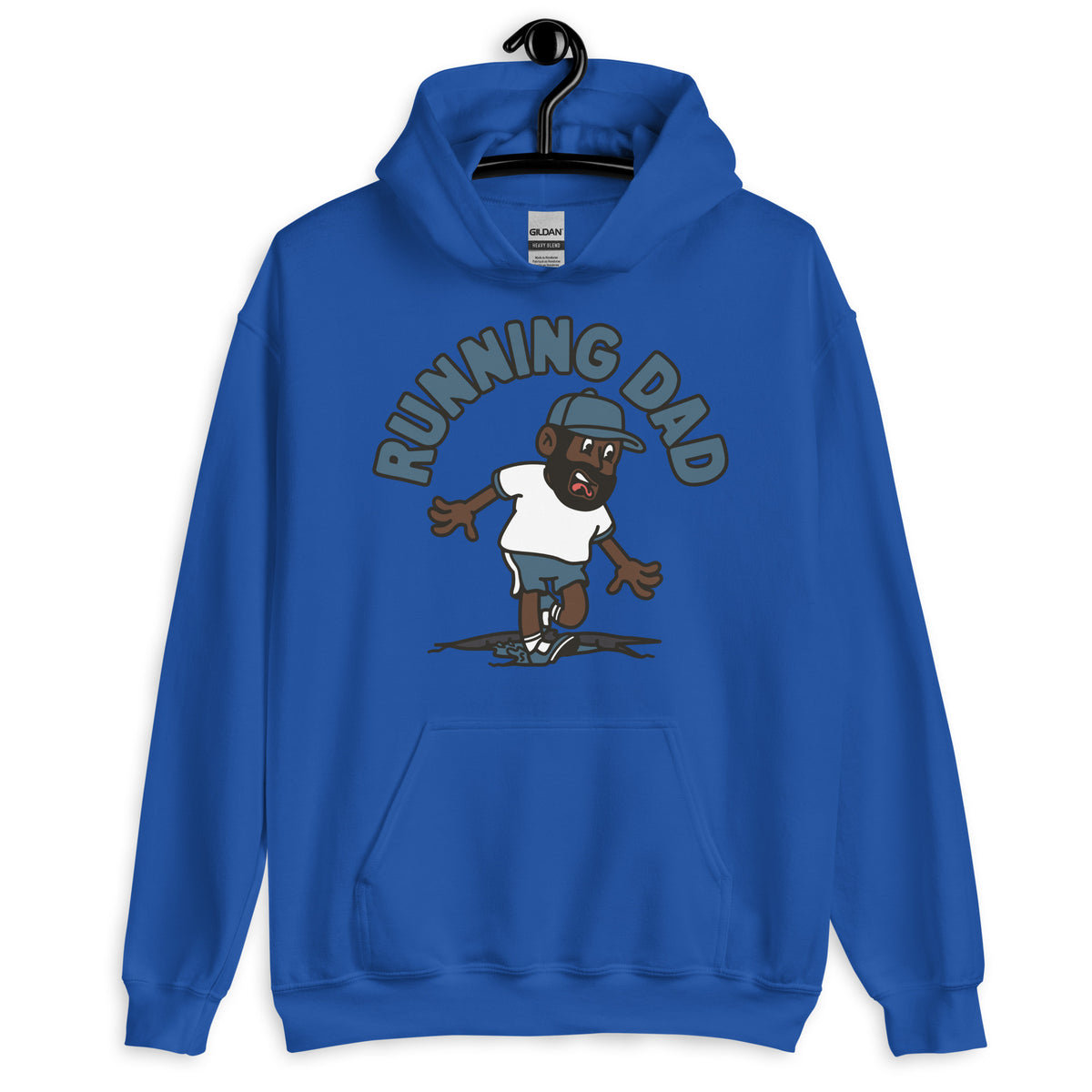 Running Black Hair Dark Skin Tone No-Glasses Beard Dad Hoodie