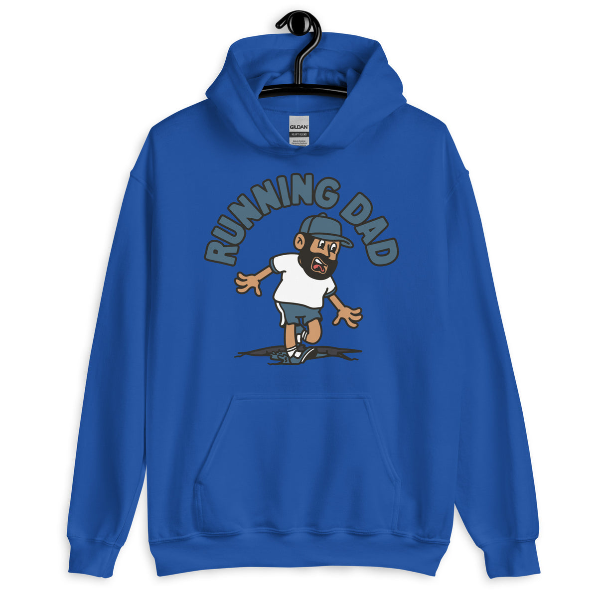 Running Black Hair Tan Skin Tone No-Glasses Beard Dad Hoodie
