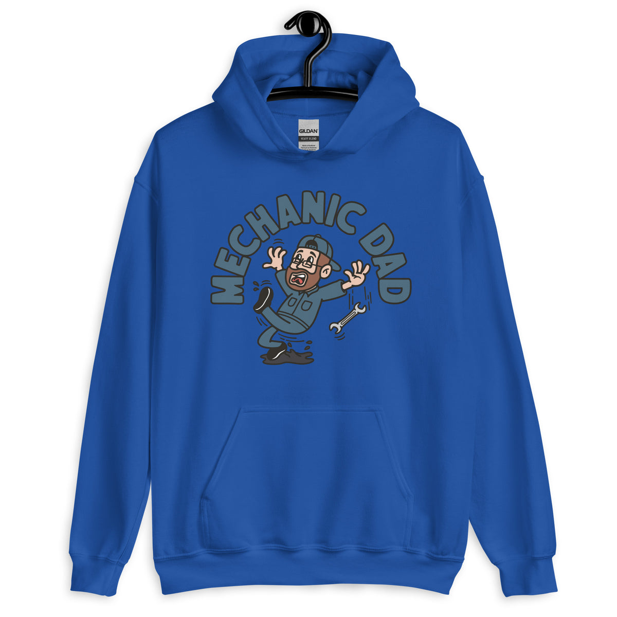 Mechanic Brown Hair Light Skin Tone Glasses Beard Dad Hoodie