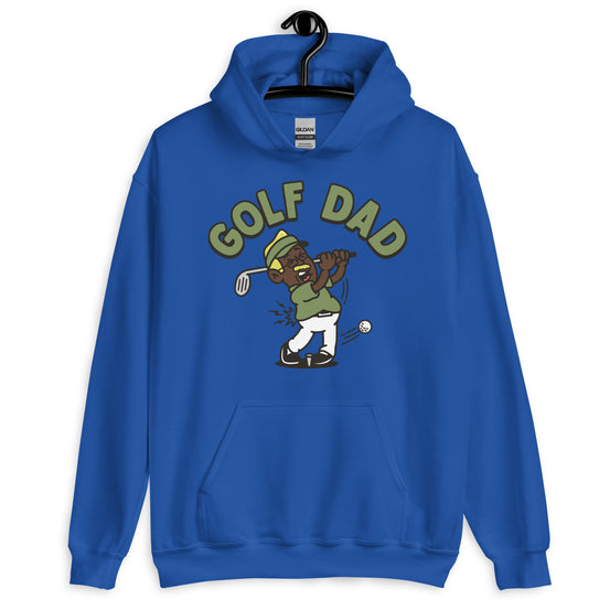 Golf Blond Hair Dark Skin Tone Glasses Moustache Dad Hoodie