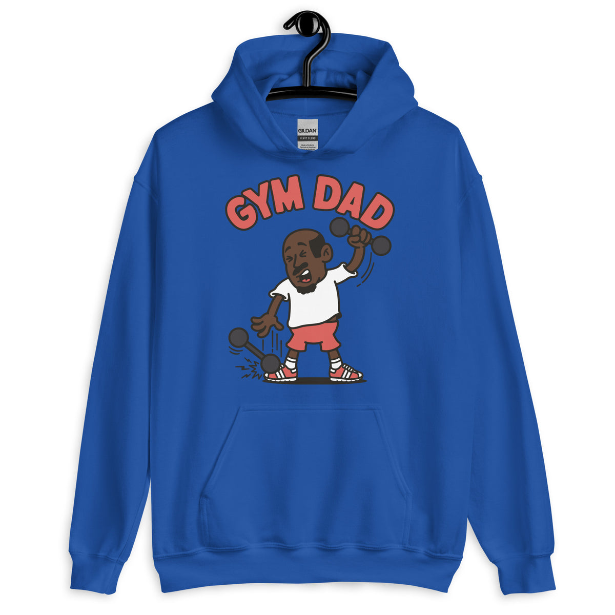 Gym Black Hair Dark Skin Tone No-Glasses Bald Moustache & Chin Beard Dad Hoodie