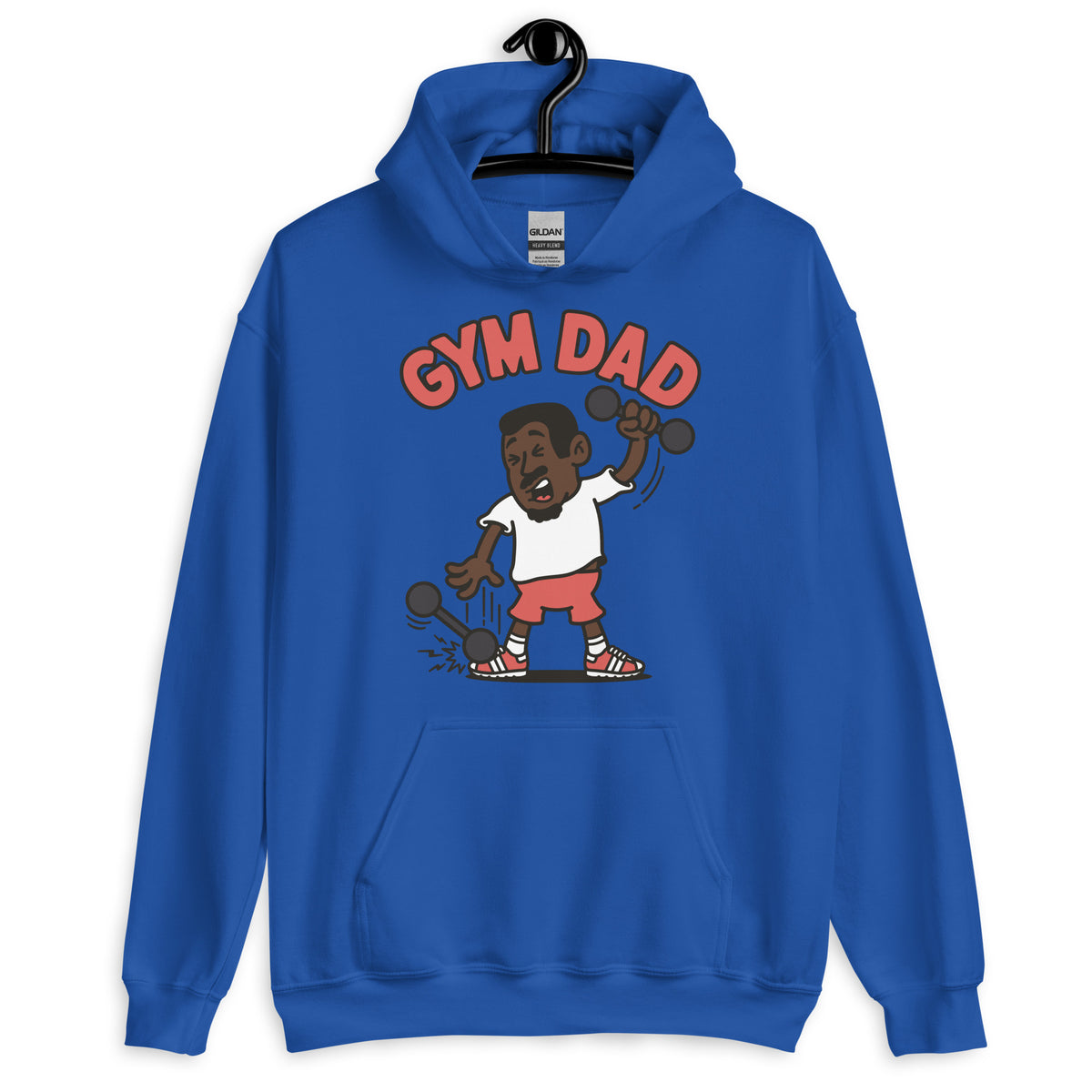 Gym Black Hair Dark Skin Tone No-Glasses Short Moustache & Chin Beard Dad Hoodie