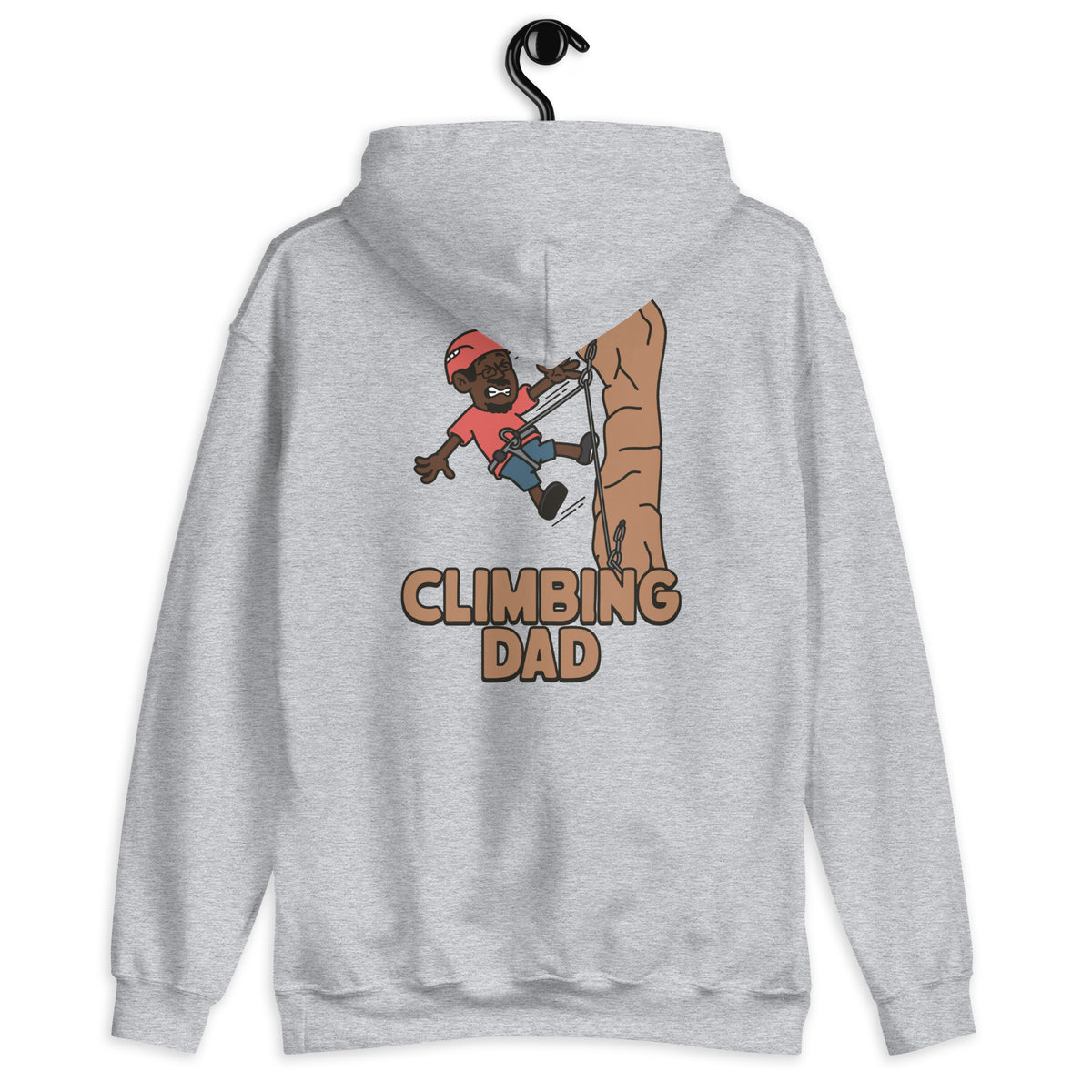 Climbing Black Hair Dark Skin Tone Glasses Moustache & Chin Beard Dad Hoodie