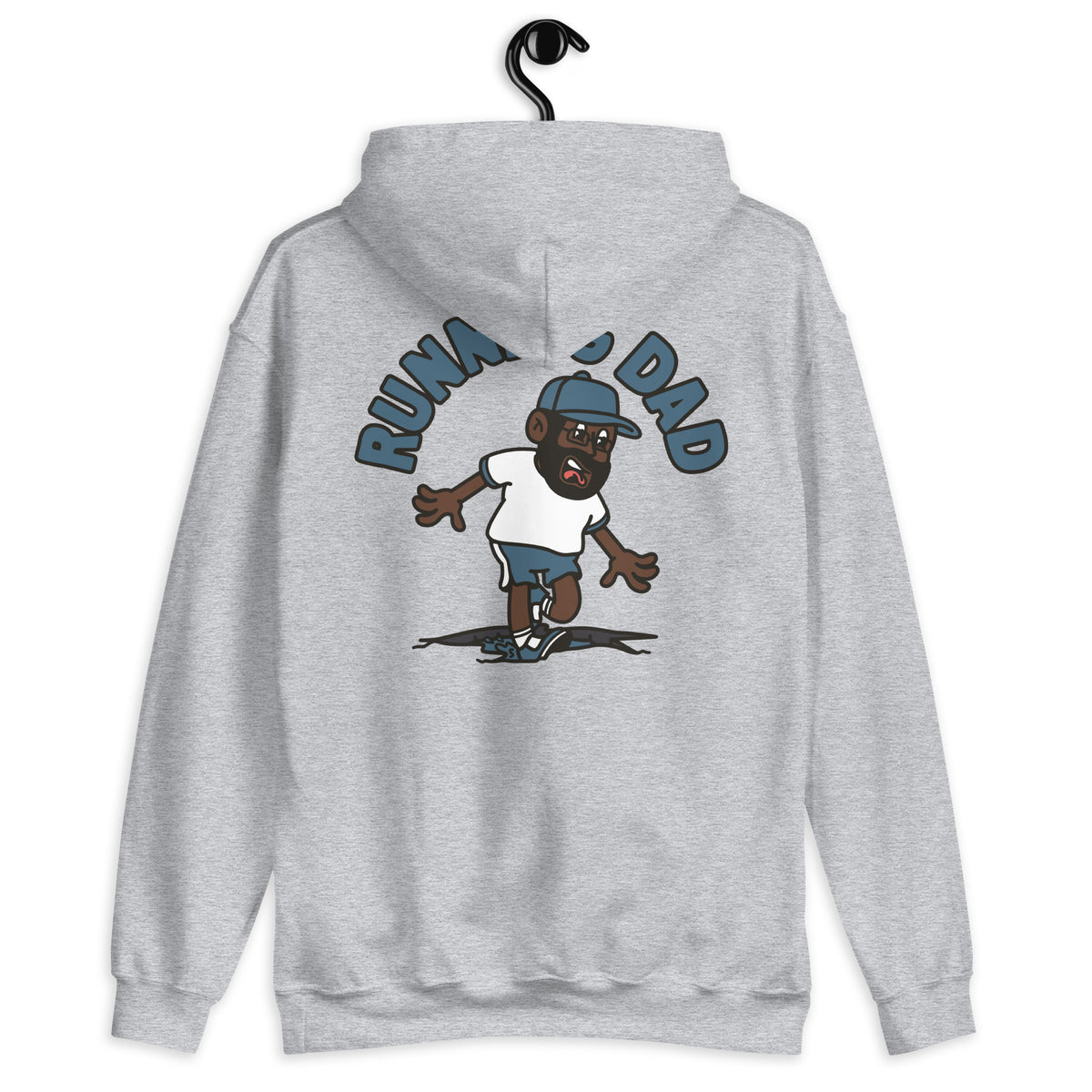 Running Black Hair Dark Skin Tone Glasses Beard Dad Hoodie