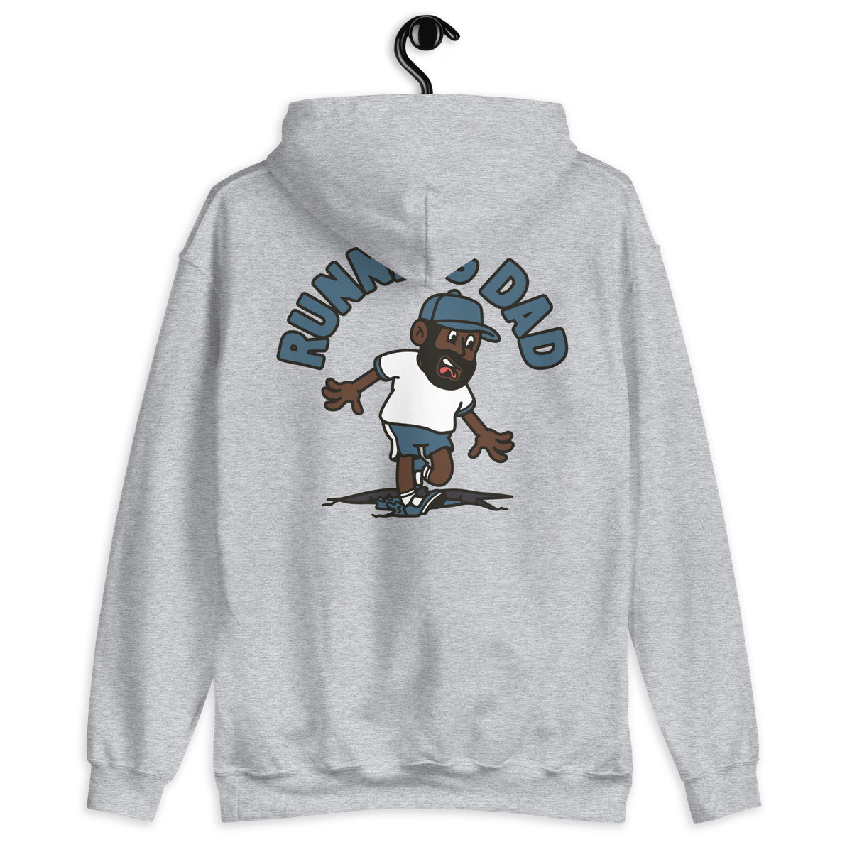 Running Black Hair Dark Skin Tone No-Glasses Beard Dad Hoodie