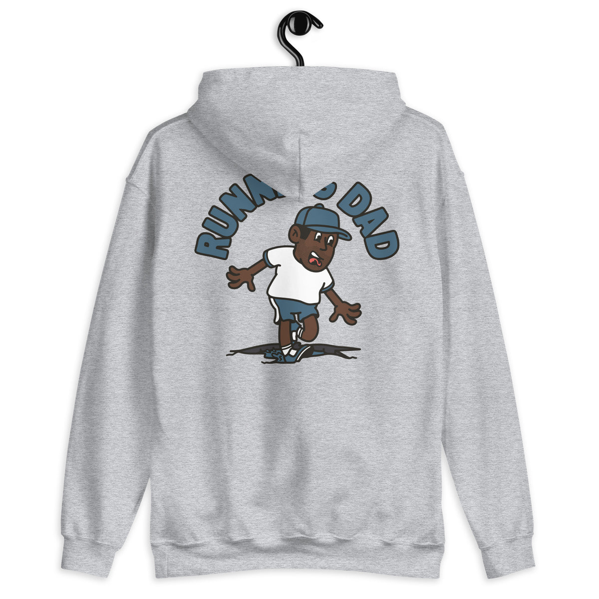 Running Black Hair Dark Skin Tone No-Glasses Stubble Dad Hoodie