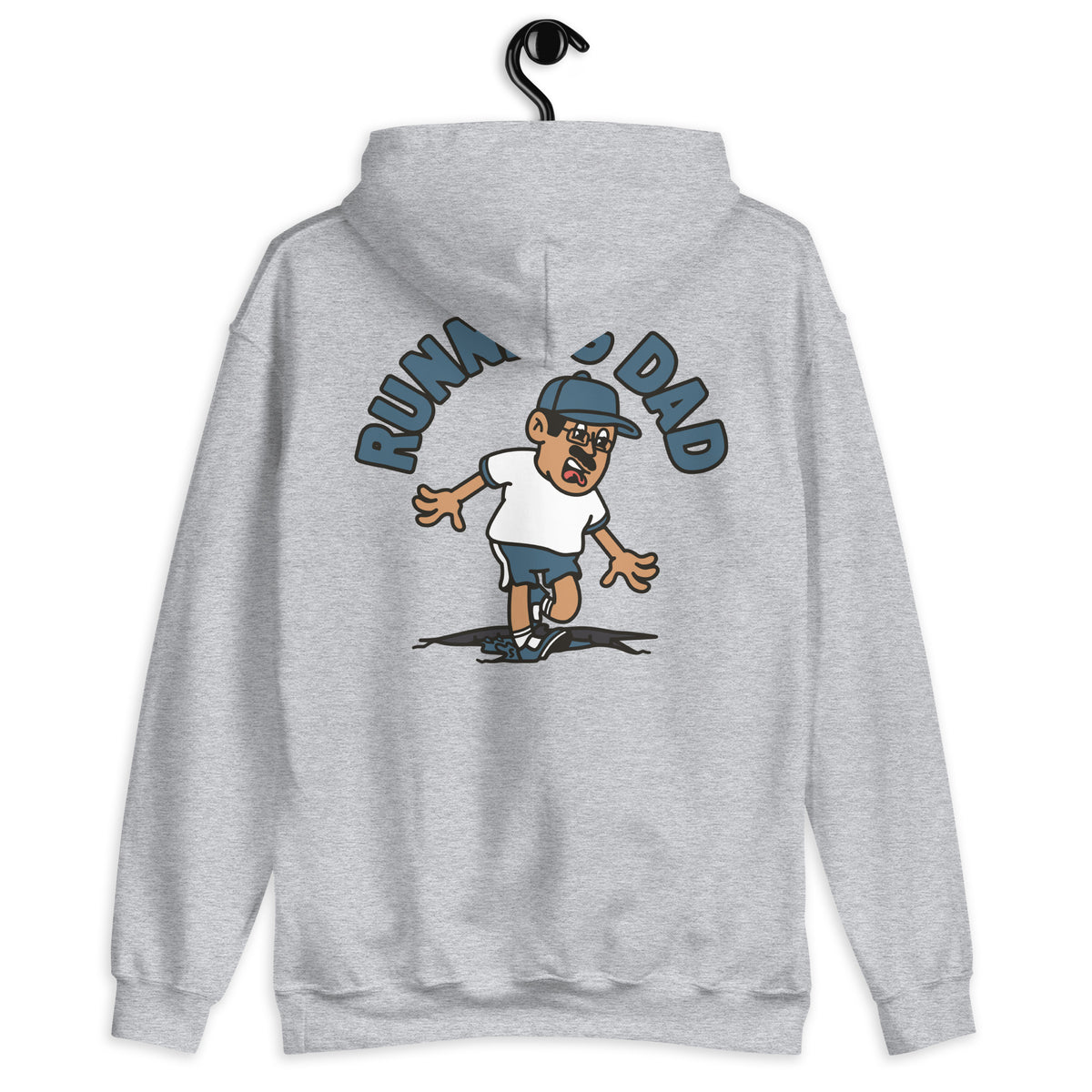 Running Black Hair Tan Skin Tone Glasses Moustache Dad Hoodie