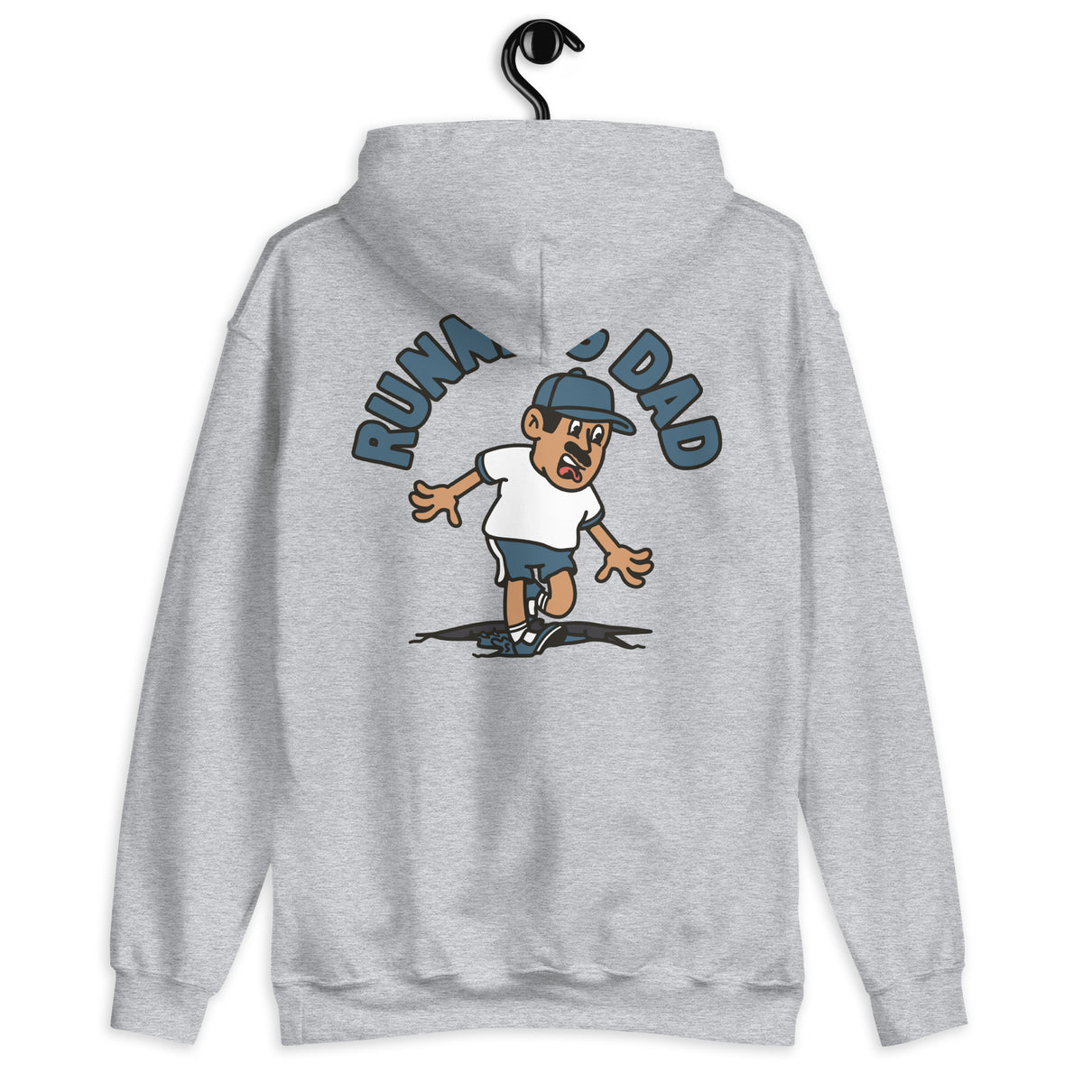 Running Black Hair Tan Skin Tone No-Glasses Moustache Dad Hoodie