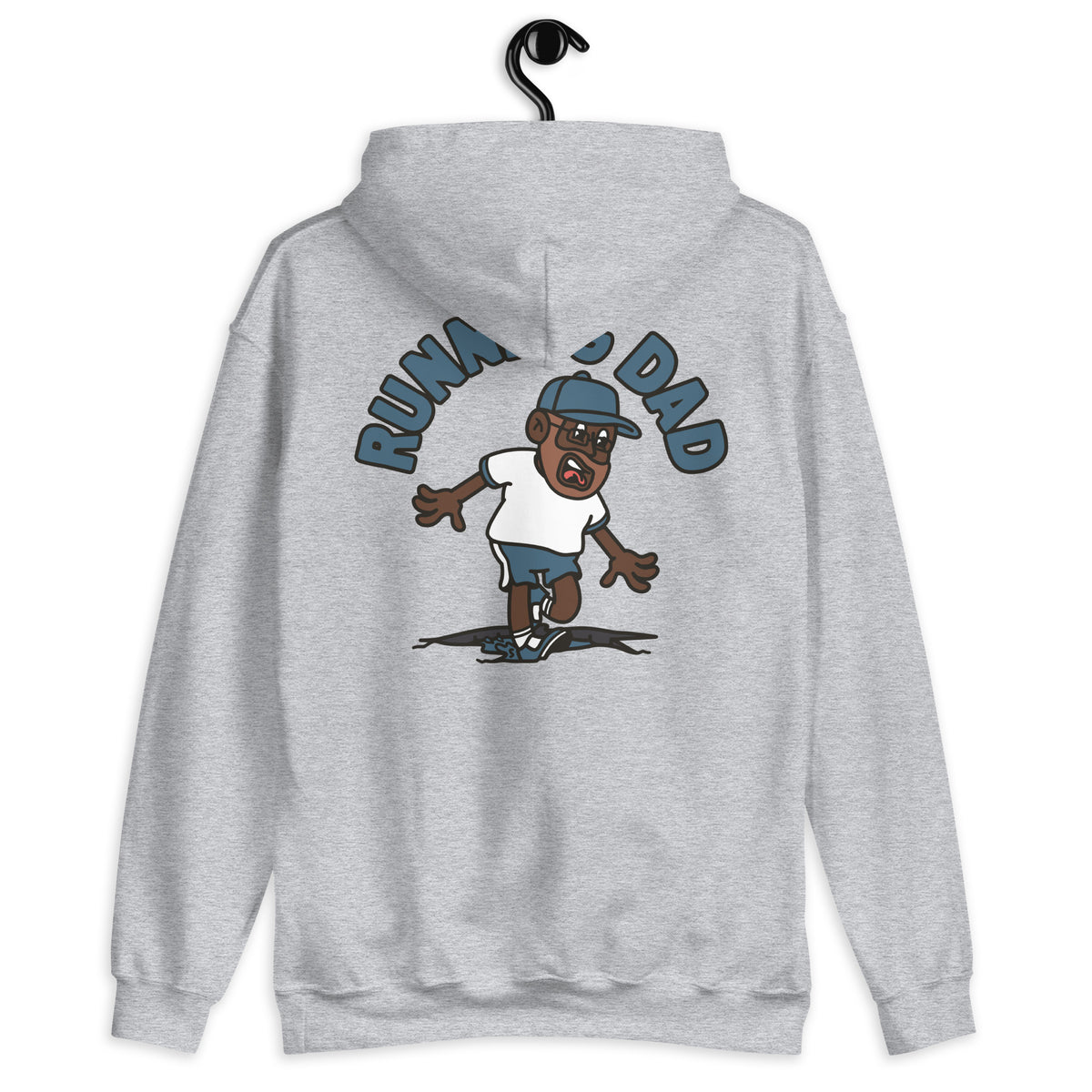 Running Brown Hair Dark Skin Tone Glasses Beard Dad Hoodie