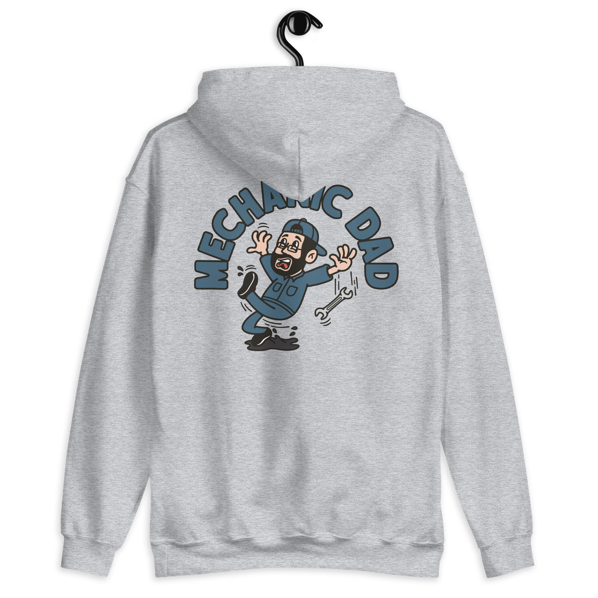 Mechanic Black Hair Light Skin Tone Glasses Beard Dad Hoodie