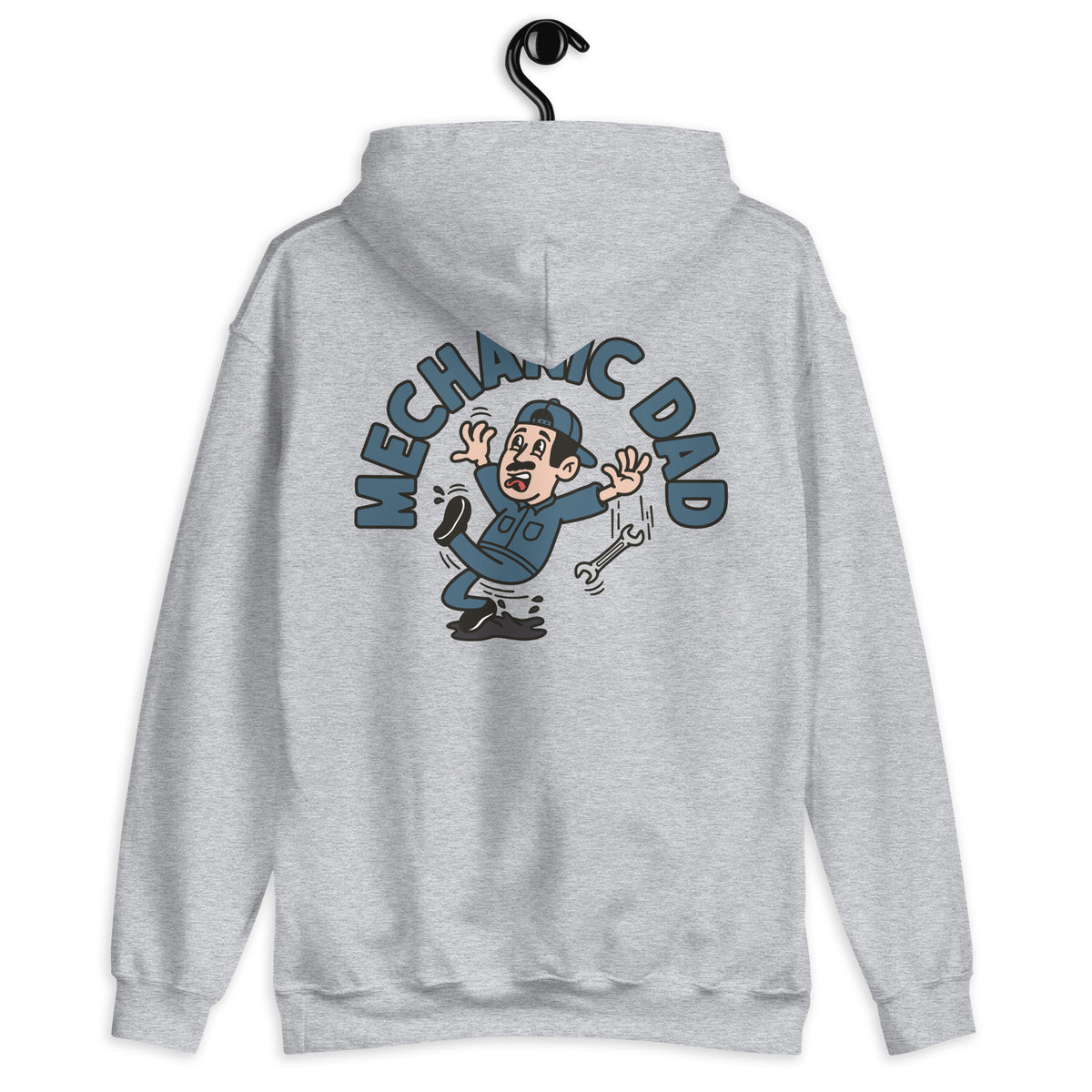 Mechanic Black Hair Light Skin Tone No-Glasses Moustache Dad Hoodie