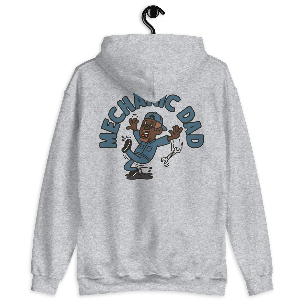 Mechanic Brown Hair Dark Skin Tone Glasses Moustache & Chin Beard Dad Hoodie