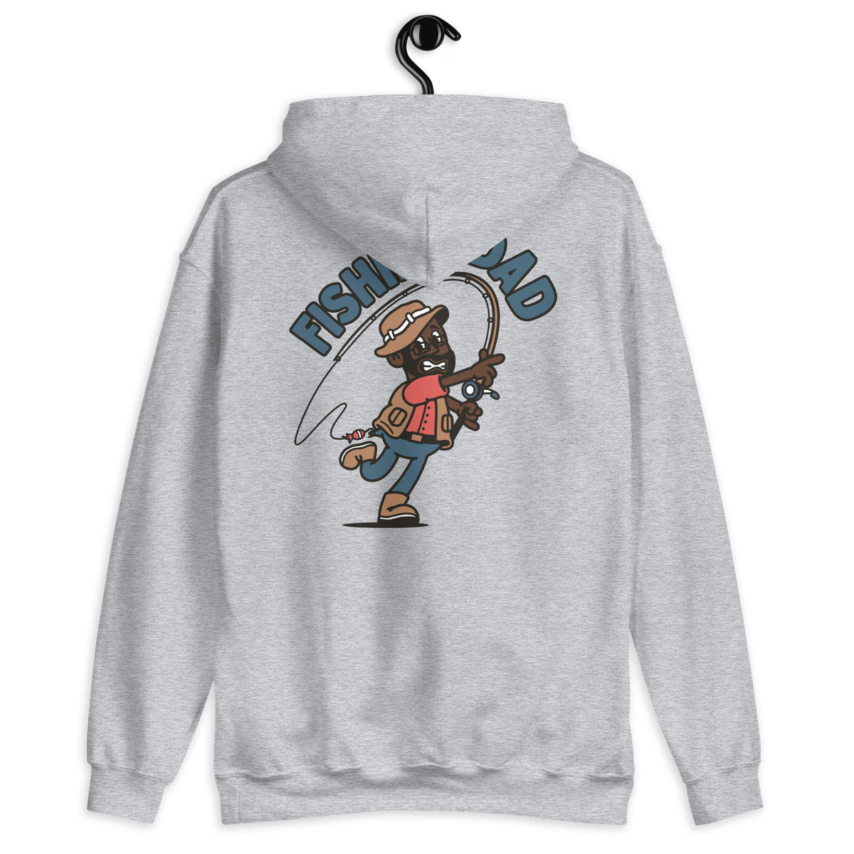 Fishing Black Hair Dark Skin Tone Glasses Beard Dad Hoodie