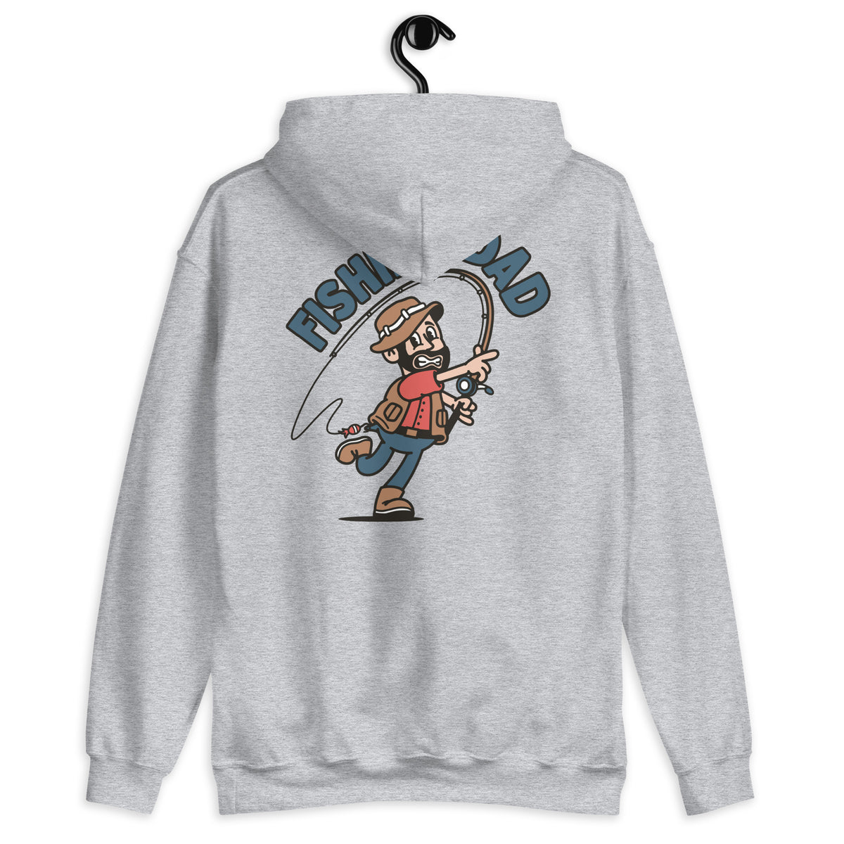 Fishing Black Hair Light Skin Tone No-Glasses Beard Dad Hoodie