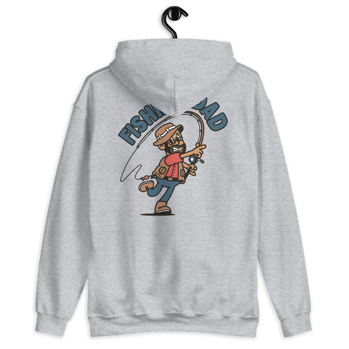 Fishing Black Hair Tan Skin Tone Glasses Beard Dad Hoodie