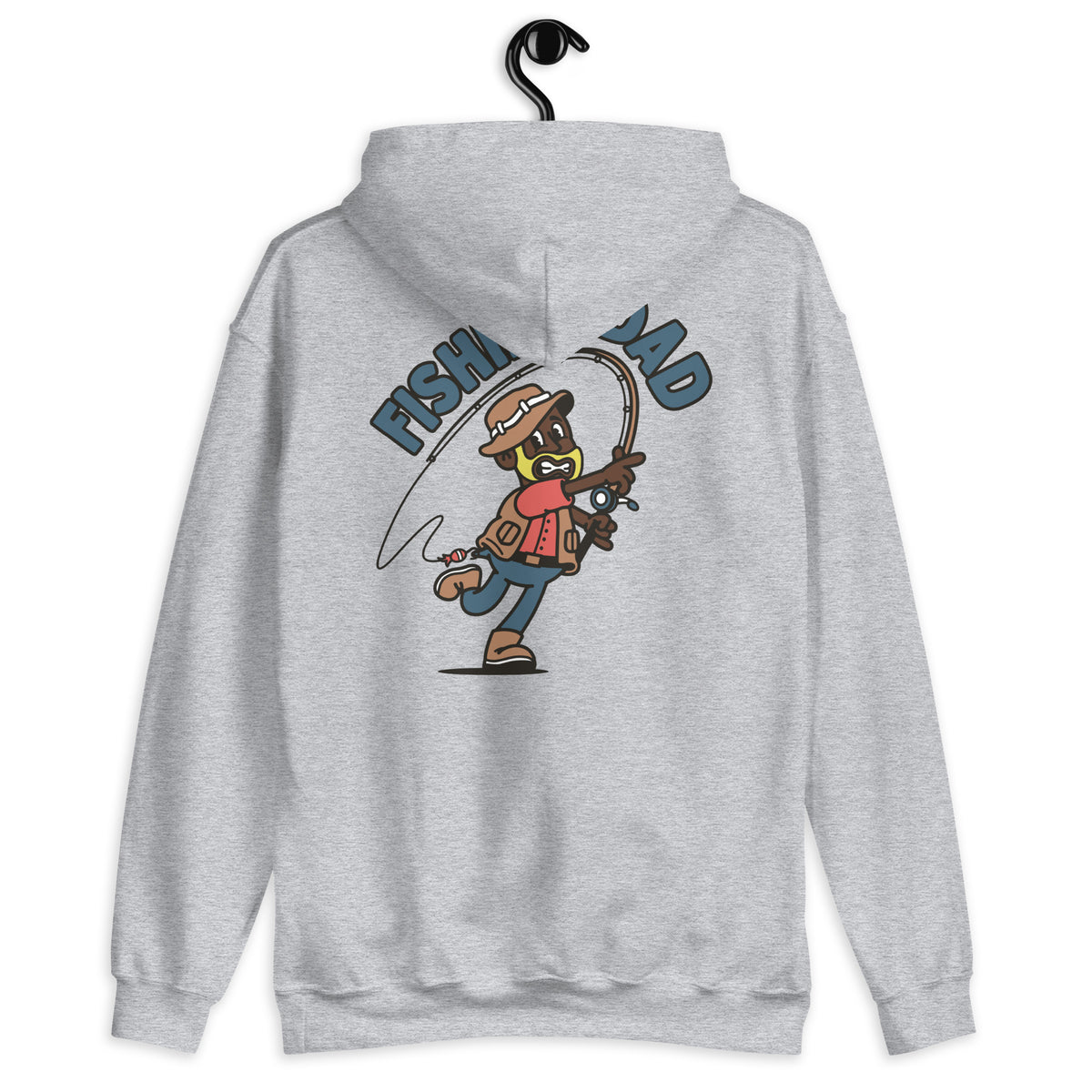 Fishing Blond Hair Dark Skin Tone No-Glasses Beard Dad Hoodie