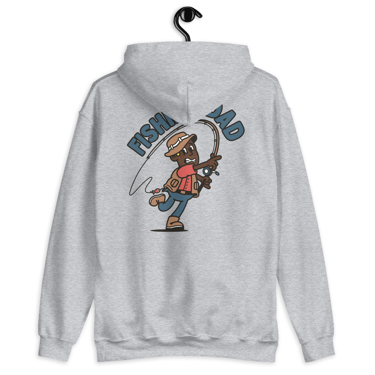 Fishing Blond Hair Dark Skin Tone No-Glasses Stubble Dad Hoodie