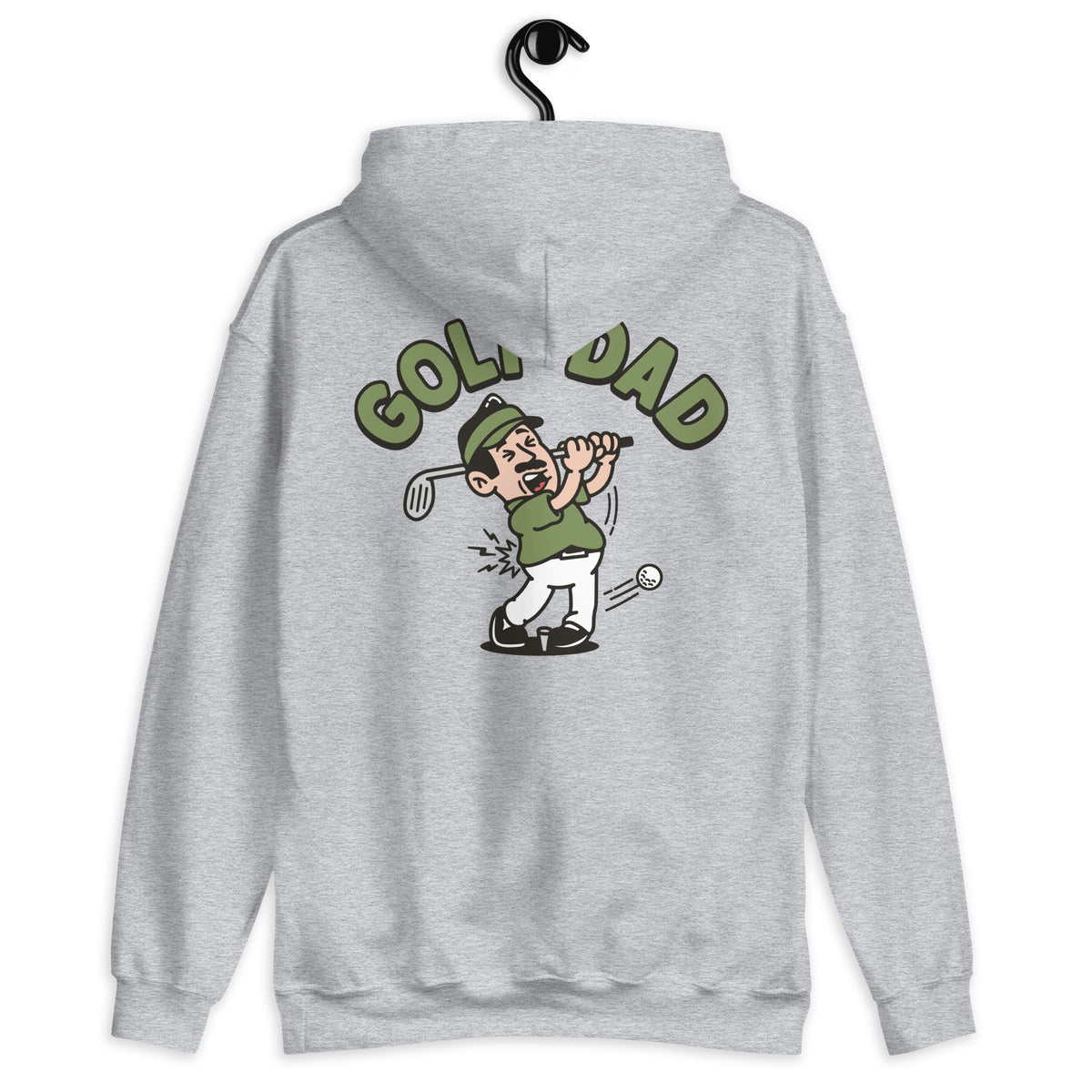 Golf Black Hair Light Skin Tone No-Glasses Moustache Dad Hoodie