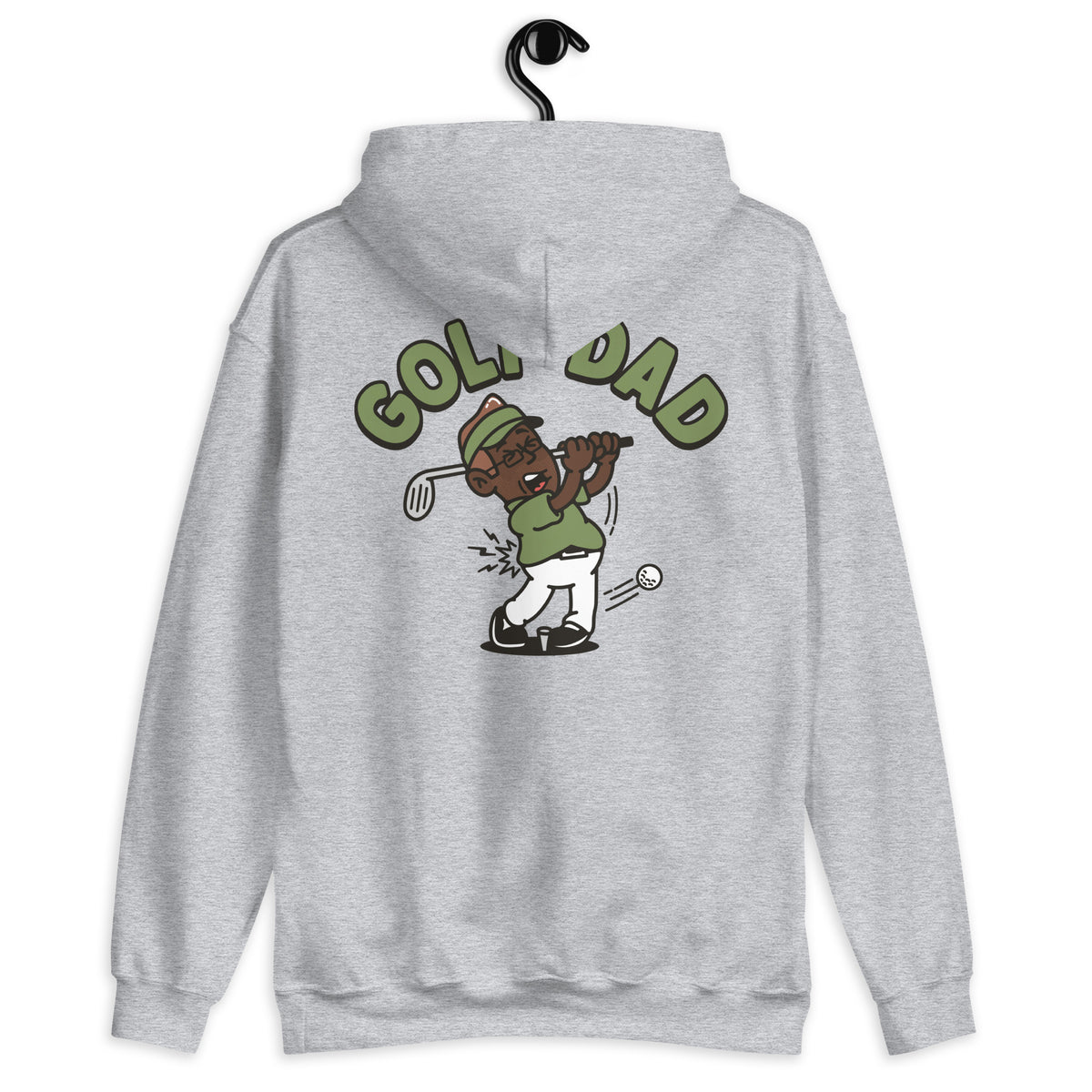 Golf Brown Hair Dark Skin Tone Glasses Stubble Dad Hoodie