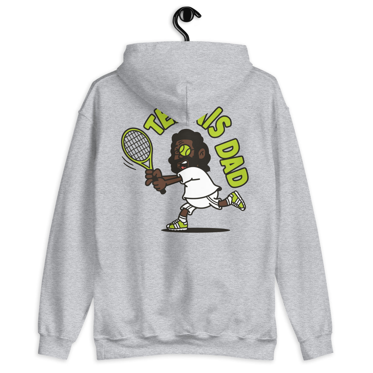 Tennis Black Hair Dark Skin Tone Glasses Long Beard Dad Hoodie
