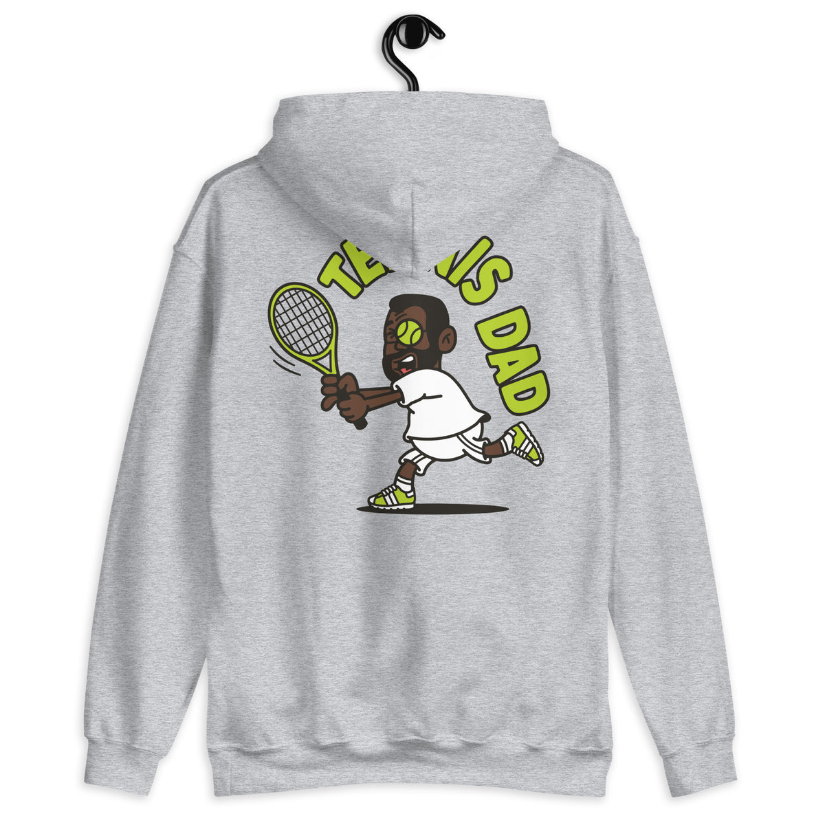 Tennis Black Hair Dark Skin Tone Glasses Short Beard Dad Hoodie