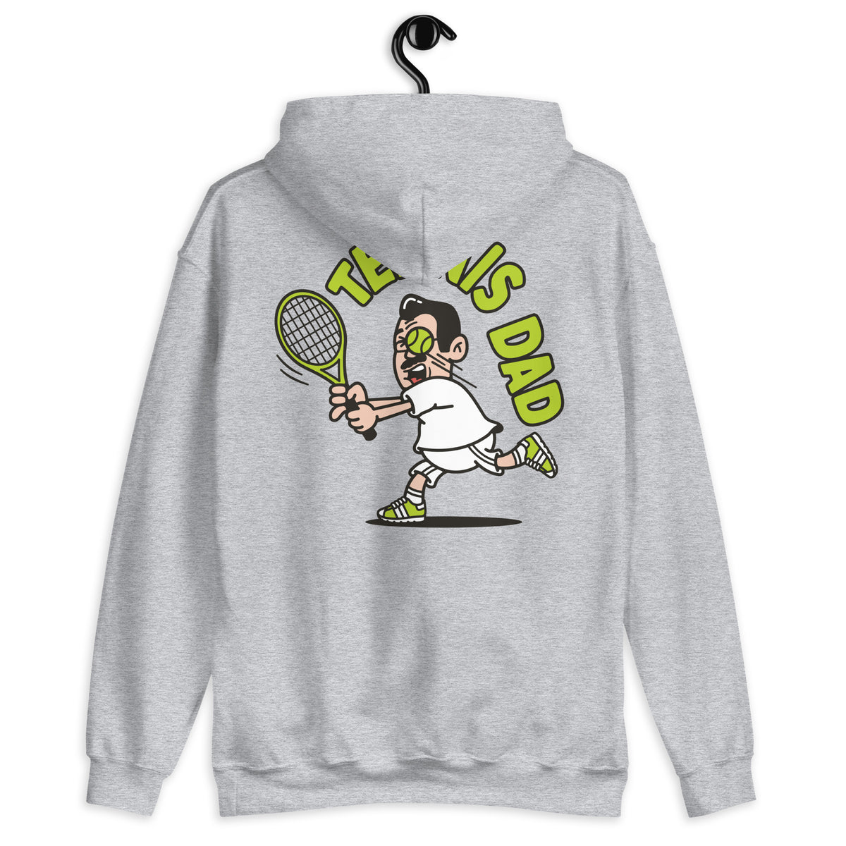 Tennis Black Hair Light Skin Tone Glasses Medium Moustache Dad Hoodie