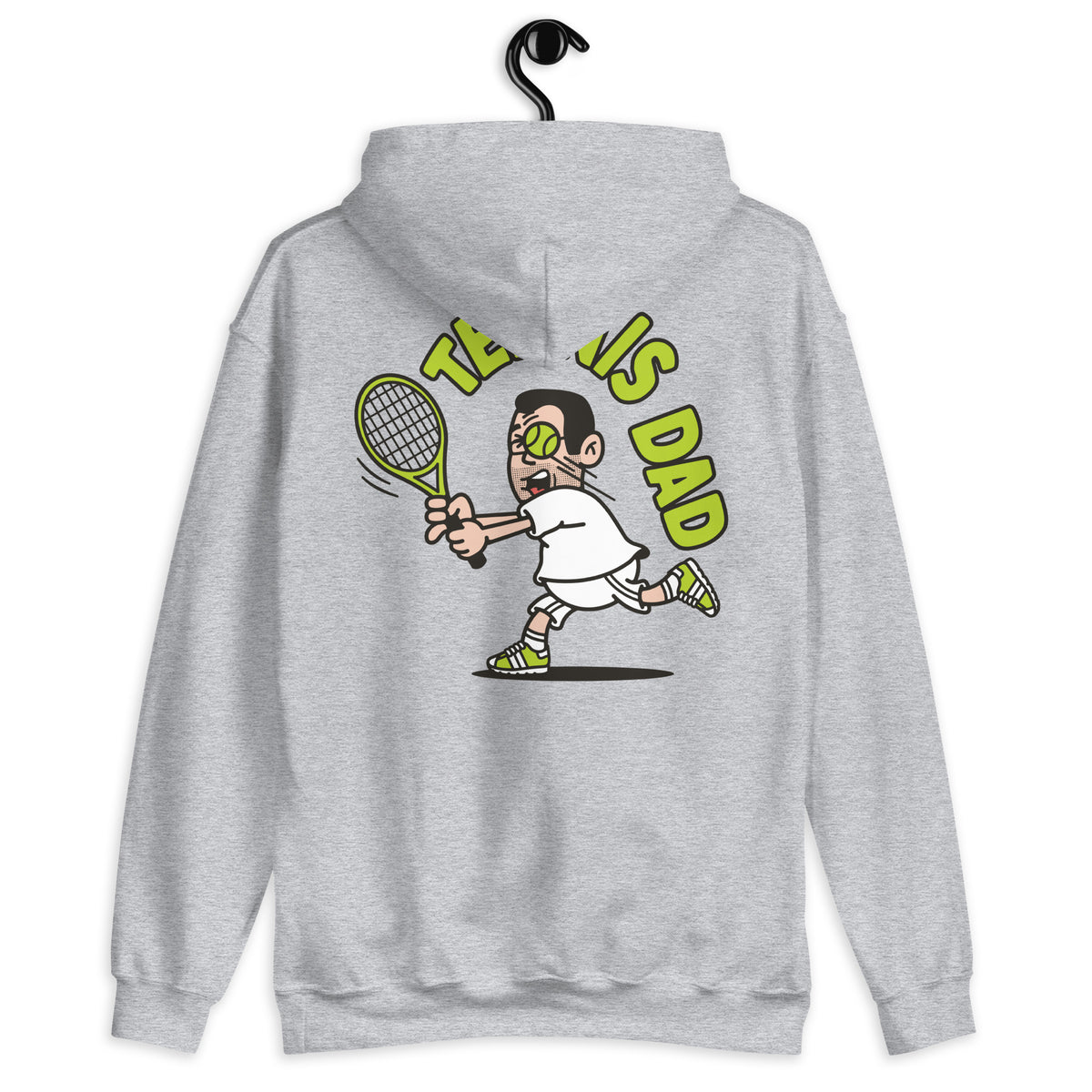 Tennis Black Hair Light Skin Tone Glasses Short Stubble Dad Hoodie