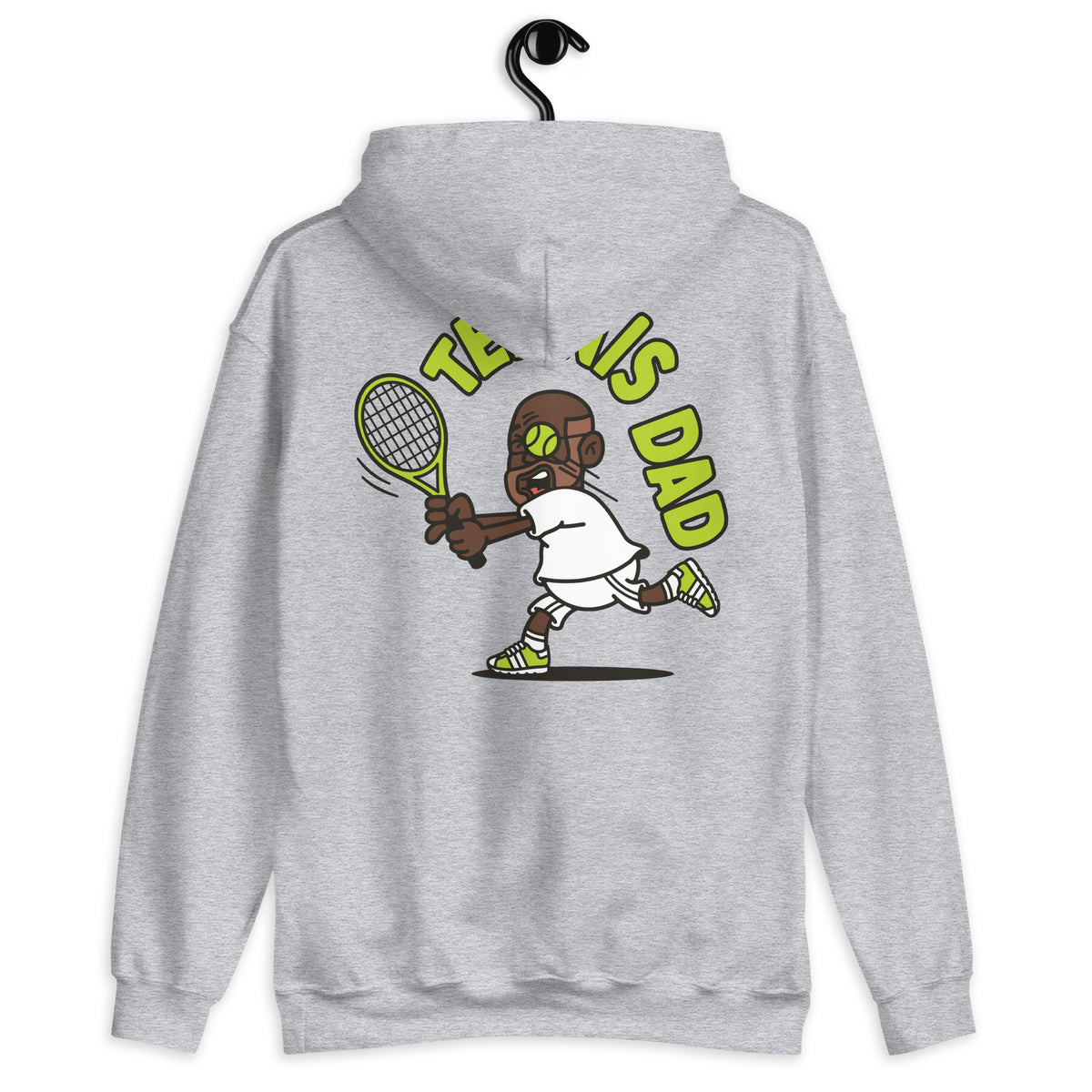 Tennis Brown Hair Dark Skin Tone Glasses Bald Beard Dad Hoodie