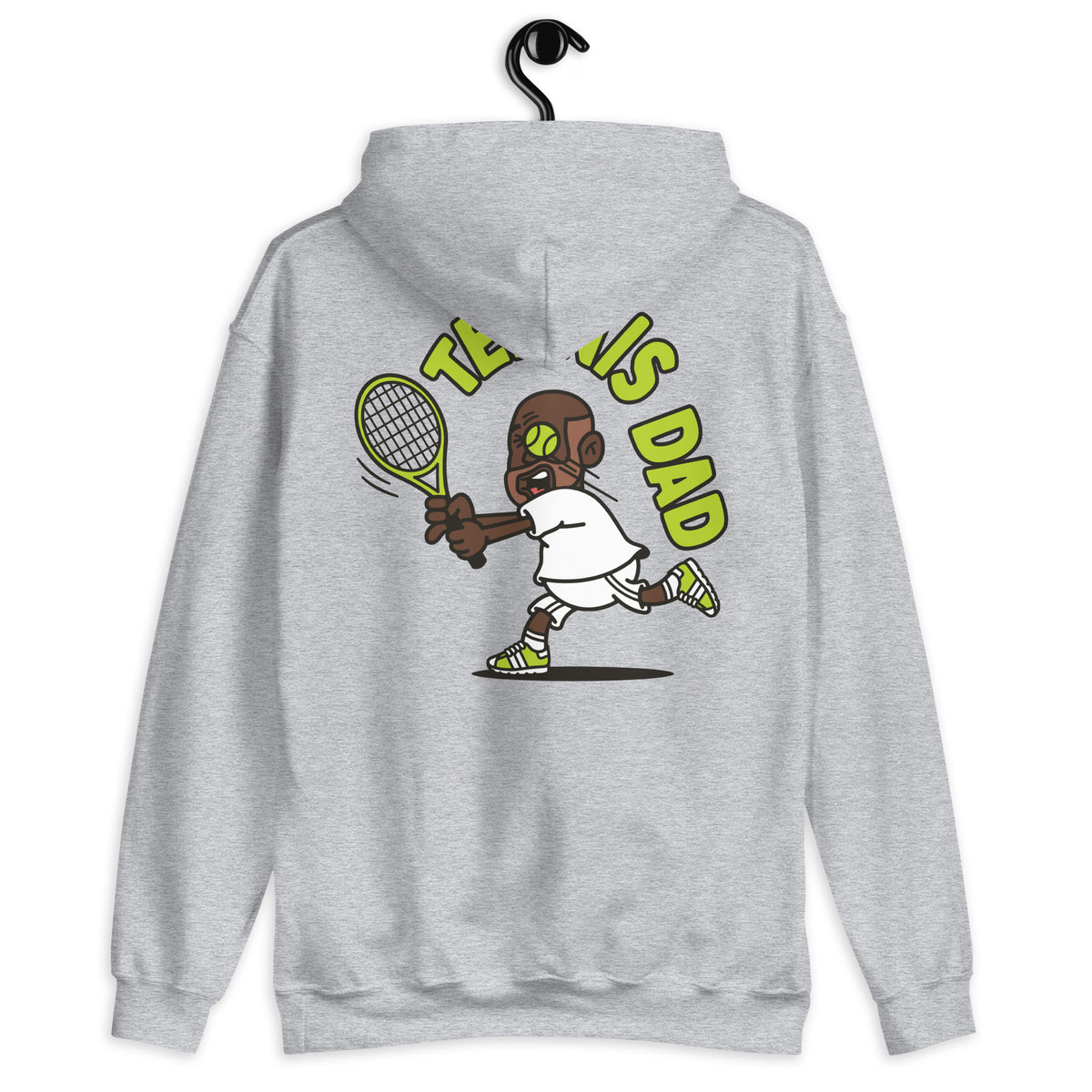 Tennis Brown Hair Dark Skin Tone No-Glasses Bald Beard Dad Hoodie