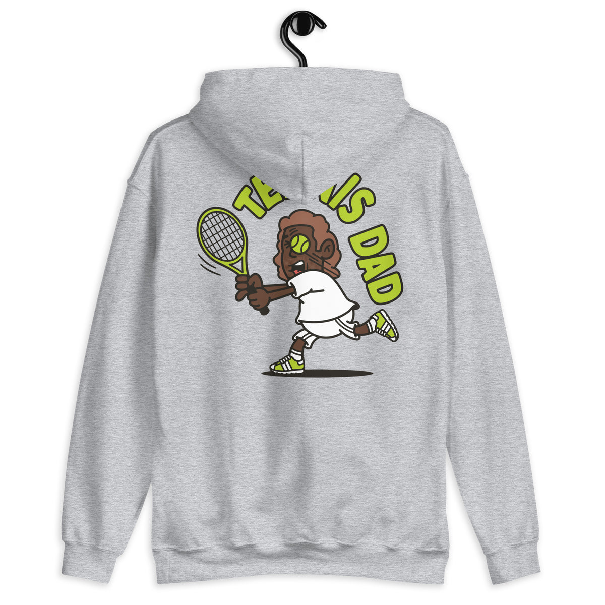 Tennis Brown Hair Dark Skin Tone No-Glasses Long Stubble Dad Hoodie