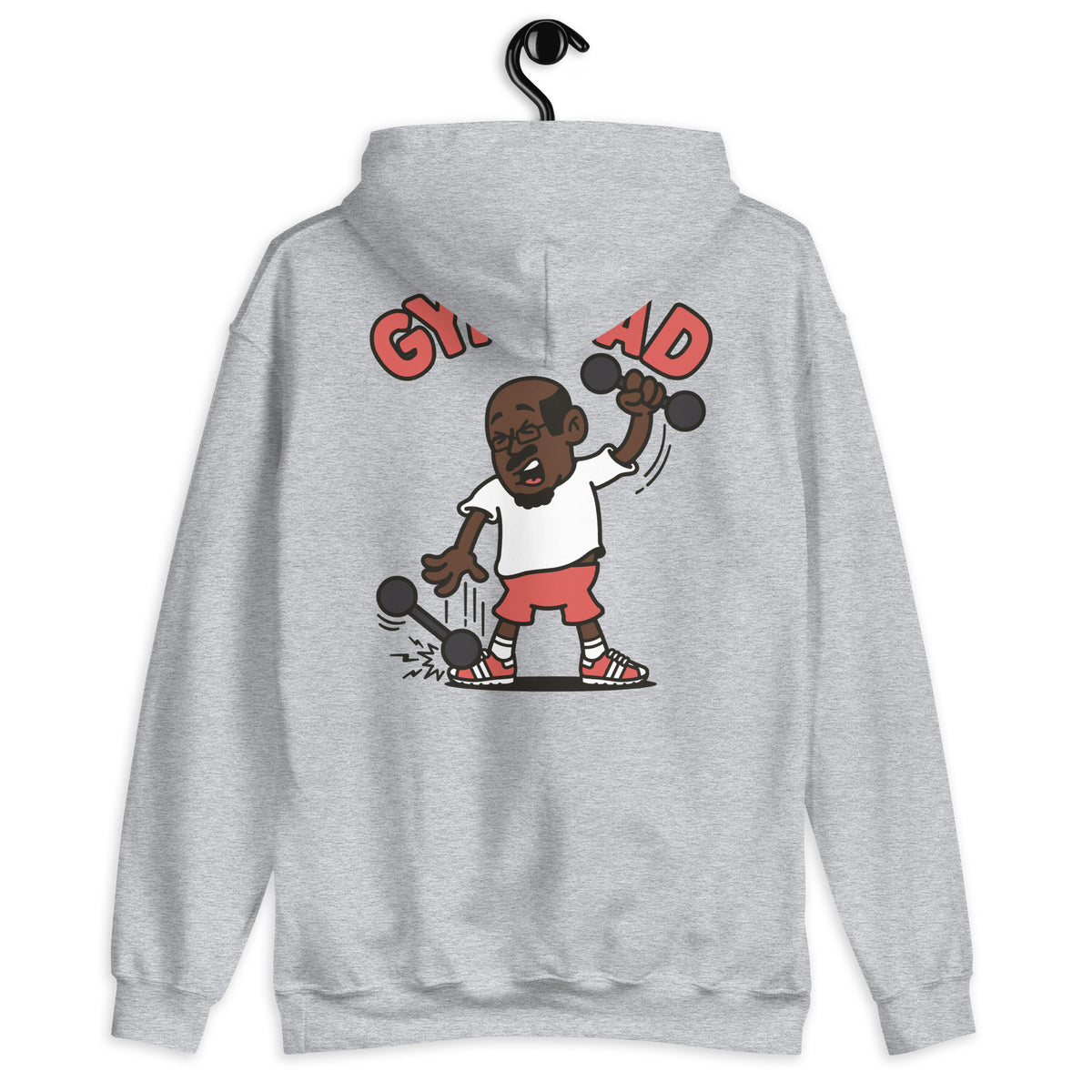 Gym Black Hair Dark Skin Tone Glasses Bald Moustache & Chin Beard Dad Hoodie