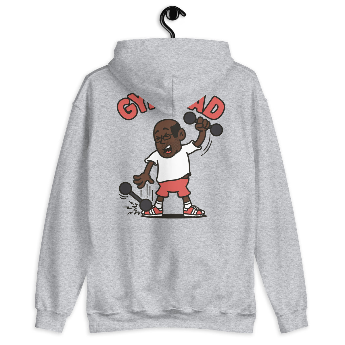 Gym Black Hair Dark Skin Tone Glasses Bald Stubble Dad Hoodie