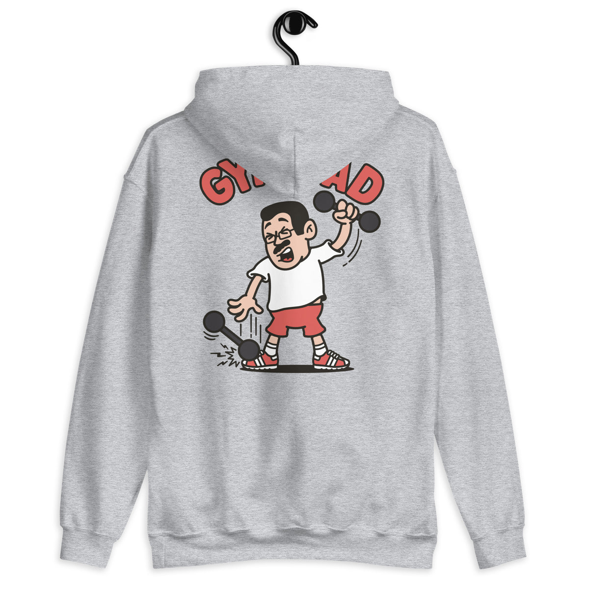 Gym Black Hair Light Skin Tone Glasses Short Moustache Dad Hoodie