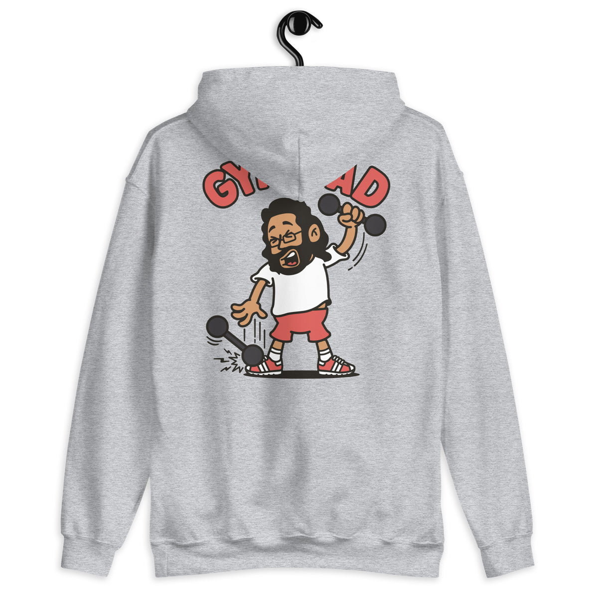 Gym Black Hair Tan Skin Tone Glasses Long Beard Dad Hoodie