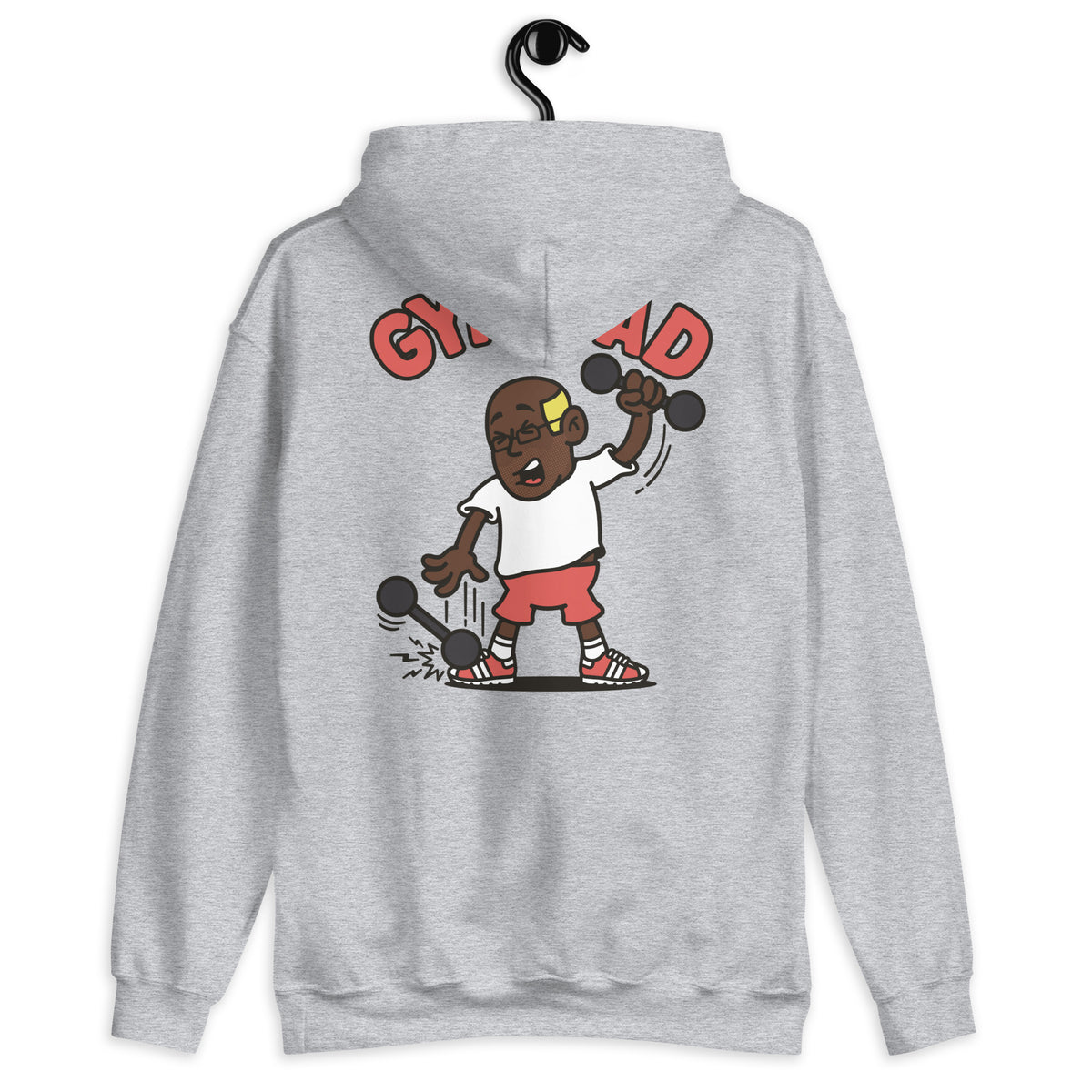 Gym Blond Hair Dark Skin Tone Glasses Bald Stubble Dad Hoodie