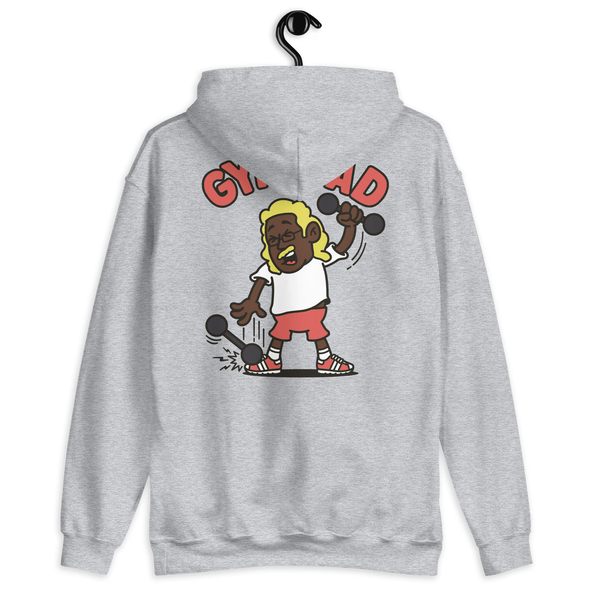 Gym Blond Hair Dark Skin Tone Glasses Long Moustache Dad Hoodie